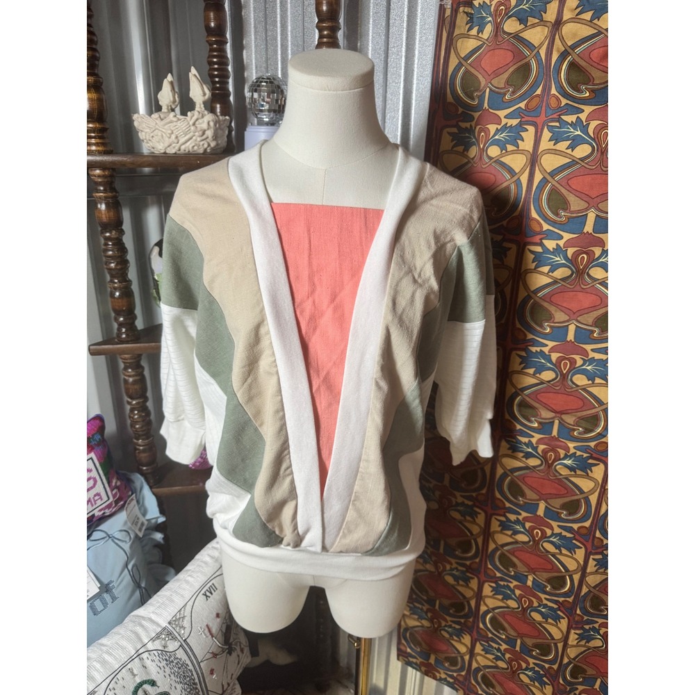 Season Ticket Color Block Cardigan Top S Short Sleeve Knit